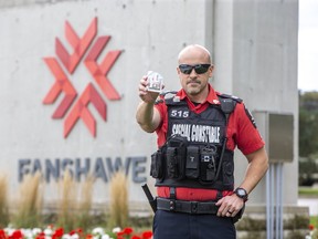 Mike Mahoney, and other special constables at Fanshawe College, are now equipped with naloxone, an overdose reversing drug. (Derek Ruttan/The London Free Press)