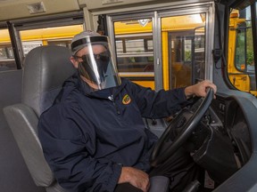 Jason Thibodeau, drives a school bus for Elgie Bus Lines in London.  (Mike Hensen/The London Free Press)