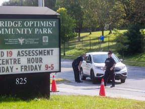 Motorists driving up to the Oakridge COVID-19 assessment centre to find no lineups had their hopes dashed when they were informed that all the testing spots for the day had been handed out by 8 a.m. on Monday Sept. 28, 2020. (Mike Hensen/The London Free Press)