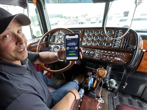 Andrew Davies is launching a new web platform Wednesday to hook up construction companies and farmers who are looking for truckers with truckers looking for work. 
Davies says it's like an "Uber, for trucks."
Photograph taken on Tuesday September 29, 2020. 
(Mike Hensen/The London Free Press)