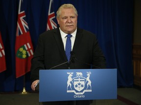 File photo of Ontario Premier Doug Ford at his daily briefing at Queen's Park.