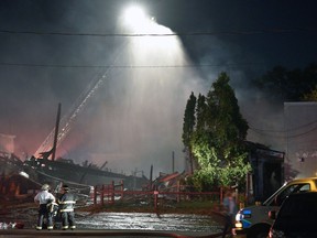 Woodstock firefighters battled a massive barn fire at the Woodstock Fairgrounds on the night of Sept. 1, 2020 and into the next morning. KATHLEEN SAYLORS/SENTINEL-REVIEW/POSTMEDIA NETWORK