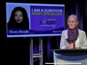 Megan Walker, executive director of the London Abused Women’s Centre, speaks during a virtual event Thursday about this year's Shine the Light on Woman Abuse campaign that begins Nov. 2.