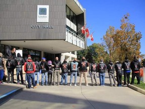 Members from the Soldiers of Odin and Northern Guard, two far-right groups monitored by the Canadian Anti-Hate Network, participated in a demonstration against child sex abuse outside of London city hall on Saturday. (Facebook photo)