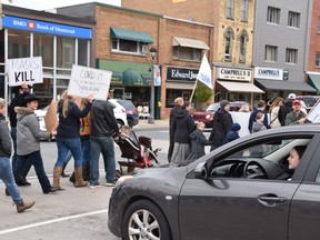 A large anti-mask protest was held in Aylmer this weekend. (The Aylmer Express)