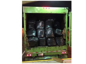 U.S. Customs and Border Protection says marijuana was found in trash bags Sunday in the back of a garbage truck at the Blue Water Bridge in Sarnia.