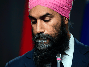 NDP leader Jagmeet Singh holds a press conference on Parliament Hill on Wednesday, Oct. 21, 2020.