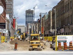 Richmond Street is closed between York Street and King Street for the third phase of London's Downtown Sewer Separation project. Photo shot in London, Ont. on Wednesday June 24, 2020. Derek Ruttan/The London Free Press/Postmedia Network