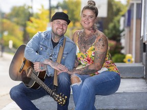 Aaron and Aimee Allen are London musicians and tattoo artists. Aaron Allen is nominated for the Rising Star award and male artist of the year at the Country Music Association of Ontario awards, which will be announced Sunday in a drive-in show at Western Fair District’s The Raceway. (Derek Ruttan/The London Free Press)