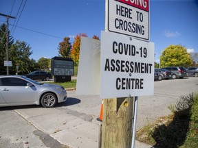 The COVID-19 assessment centre at Oakridge Optimist Community Park in London, Ont. on Thursday October 8, 2020. (Derek Ruttan/The London Free Press)