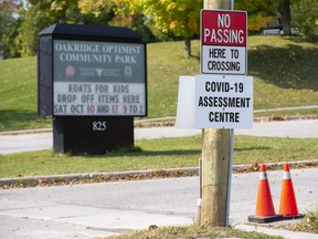 The COVID-19 assessment centre at the Oakridge Optimist Community Park. (Derek Ruttan/The London Free Press)