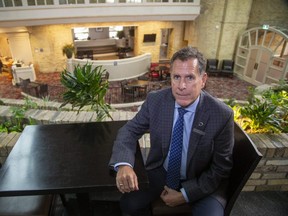 Delta London Armouries general manager Gerry Champagne said he's optimistic that the downtown hotel's lobby will be busy once again after months of low occupancy because of the coronavirus pandemic. (Derek Ruttan/The London Free Press)