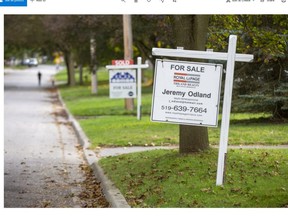 The average house price in the London area added $20,000 in a month for a record almost $522,000 in October. This for-sale sign is on a property on Belvedere Avenue in London Monday. (Derek Ruttan/The London Free Press)