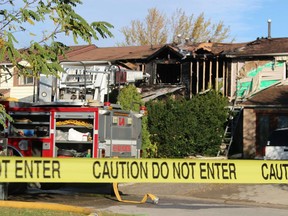 Damage from one of two fires that broke out early Tuesday morning on Sarnia's Lanark Court is shown here.