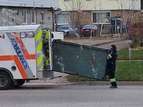 Medavie Chatham-Kent is investigating after a photo circulated on social media of paramedics appearing to move a pool table in an ambulance. (Facebook)