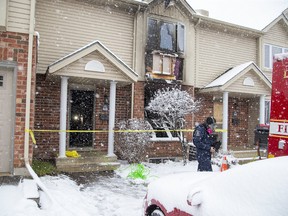 Police, firefighters and Ontario's fire marshal are investigating a Saturday morning fire at 1625 Purser St. Unit #48 that sent three people to hospital in London. Photo shot on Sunday November 22, 2020. Derek Ruttan/The London Free Press