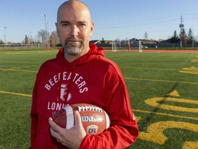 Gavin Lake, the new head coach of the London Beefeaters, at the City Wide field in London. (Mike Hensen/The London Free Press)