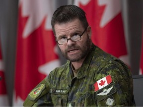 Canadian Joint Operations Commander Lt.-Gen. Mike Rouleau speaks during a news conference on the recent Canadian Forces helicopter crash, Tuesday, May 19, 2020 in Ottawa. The Canadian Armed Forces is preparing to formally apologize to victims of sexual misconduct.