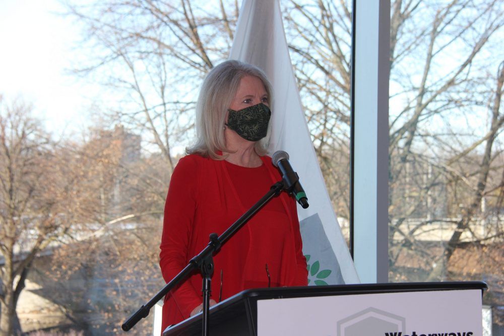 Kate Young, Liberal MP for London West, speaks at Museum London during a funding announcement of $19.8 million to support infrastructure project at two wastewater treatment plants in the city. (JONATHAN JUHA/The London Free Press)