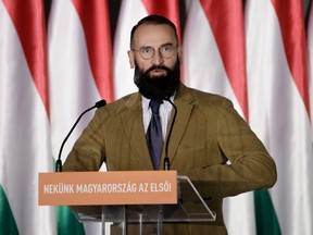 In this file photo taken on April 05, 2019 Fidesz-KDNP Member of the European Parliament Jozsef Szajer gives a speech to launch the campaign of the right-wing Fidesz ruling party ahead of the European Parliament elections in Budapest. - The news that Jozsef Szajer, a 'confident' of Hungarian Prime Minister Viktor Orban, was caught by surprise at a gay libertine party in Brussels during lockdown hit 'like a bomb' in Hungary, where the opposition and the press denounce the hypocrisy of a power which targets the LGBT movement. Szajer, Hungarian MEP, member of Viktor Orban's Fidesz party and the EPP (center-right), announced on November 29, 2020 his resignation and his withdrawal from political life for personal reasons, in the midst of a crisis between Brussels and Budapest. (Photo by PETER KOHALMI/AFP via Getty Images)