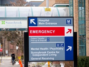 A directions sign is seen at Sunnybrook Hospital.