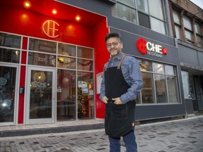 Marvin Rivas, who owns Che Restobar on Dundas Street in downtown London, said a man used a golf club to destroy the restaurant's patio on Tuesday. London police charged a 43-year-old London man with mischief. (Derek Ruttan/The London Free Press)