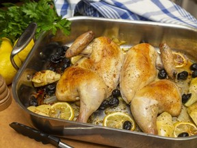 As winter approaches, roast chicken with lemons, artichokes and olives is a warm, Mediterranean take on traditional comfort food, Jill Wilcox says. (Mike Hensen/The London Free Press)