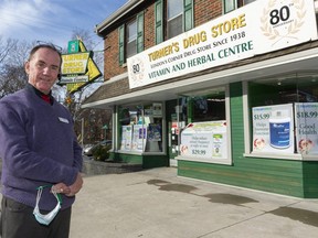 Jeff Robb is selling Turner's Drug Store at Carfrae Crescent and Grand Avenue in London. Robb's family has been tied to the small pharmacy since 1951 when his dad started working there. (Mike Hensen/The London Free Press)