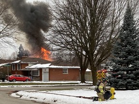 No one was injured in a fire that started at about 4 p.m. Monday in the garage of a home of Kaladar Drive in northeast London, the London fire department said. A fire investigator has been called in to determine the cause. London fire department