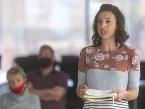 Kristen Nagle speaks about her opposition to COVID-19 mask mandates at city council's strategic priorities and policy committee meeting on Sept. 22, 2020. (Mike Hensen/The London Free Press)