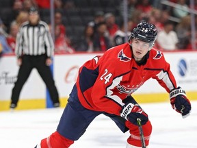 Connor McMichael #24 of the Washington Capitals. (Photo by Patrick Smith/Getty Images)