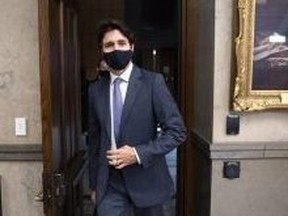 Prime Minister Justin Trudeau leaves the House of Commons on Parliament Hill in Ottawa, on Nov. 30, 2020.