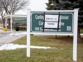 The COVID-19 assessment centre at Carling Heights Optimist Community Centre in London is shown in 2021. (Derek Ruttan/The London Free Press)