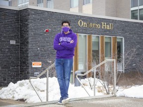 It's been a little lonely, but living in residence over the holidays has been a welcome break from studying for Western University student Shloak Srivastava, 19, who opted to stay in London rather than return home to New Delhi, India, amid the COVID-19 pandemic. (Derek Ruttan/The London Free Press)