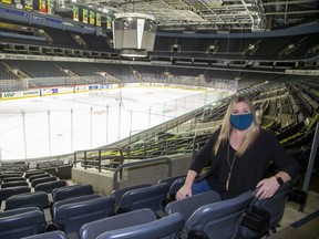 Budweiser Gardens marketing director Kelly Austin said it's a different feeling during the pandemic at the downtown arena, which is usually buzzing this time of year with London Knights games, concerts and other events. (Derek Ruttan/The London Free Press)