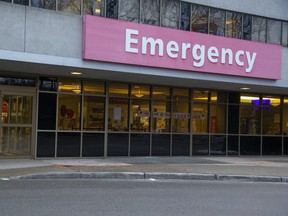 The University Hospital emergency department entrance in London, Ont. on Sunday January 17, 2021. (Derek Ruttan/The London Free Press)