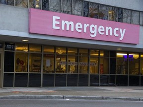 The University Hospital emergency department entrance in London, Ont. on Sunday January 17, 2021. (Derek Ruttan/The London Free Press)