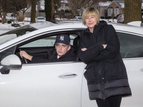Chris Connor, 18, and his mother, Laura, say they're frustrated that Ontario's pandemic-fuelled road test backlog means he can't get the G2 driver's licence he needs to get a job. (Derek Ruttan/The London Free Press)