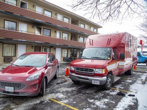 Police have arrested a man following a fire at a London motel on Tuesday. The Ontario Fire Marshal says it sent investigators to assist the London fire department and police following a morning blaze at the Wharncliffe Suites Motel at 370 Wharncliffe Rd. S. in London, Ont. on Wednesday January 20, 2021. (Derek Ruttan/The London Free Press)