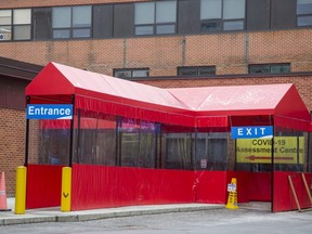 The COVID-19 assessment centre at  St. Thomas Elgin General Hospital in St. Thomas. (Derek Ruttan/The London Free Press)