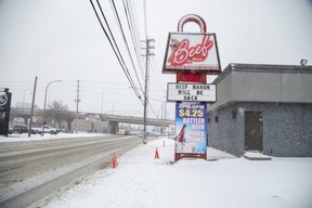 Police are investigating an overnight fire inside the Beef Baron strip club in London on Tuesday. (Derek Ruttan/The London Free Press)