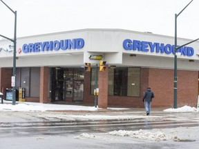The Greyhound bus station in London, Ont. on Tuesday January 26, 2021. (Derek Ruttan/The London Free Press)