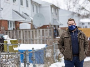 Tim Smuck, manager of community engagement for London and Middlesex Community Housing, stands at the public housing complex at Southdale Road and Millbank Drive, where there are plans to demolish some of the townhouses and build apartment buildings to help address London's affordable housing crisis. (Mike Hensen/The London Free Press)