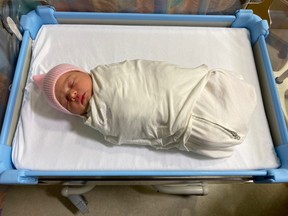 London couple Alanna Gilmour and Joe Gabriel welcomed the city's first baby of 2021, a girl who is yet to be named, at 12:30 a.m. on New Year's Day.