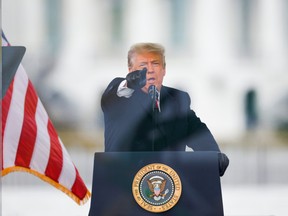 U.S. President Donald Trump gestures as he speaks during a rally to contest the certification of the 2020 U.S. presidential election results by the U.S. Congress, in Washington, D.C. on Wednesday. (Jim Bourg/Reuters)