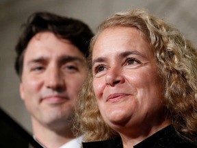 Former astronaut Julie Payette (R) and Canada's Prime Minister Justin Trudeau take part in a news conference announcing Payette's appointment as Canada's next governor general, in the Senate foyer on Parliament Hill in Ottawa, Ontario, Canada, July 13, 2017.