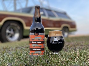 A 1969 Ford Country Squire faux wood panel station wagon offers a retro backdrop for Beaver Wagon, a small-batch Baltic porter from Refined Fool in Sarnia. (Supplied)