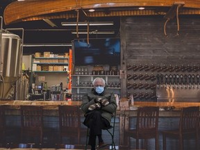 Upper Thames Brewing in Woodstock posed U.S. Senator Bernie Sanders at the bar underneath its iconic canoe. (Submitted)