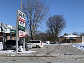A pickup truck owner was shot outside an Ingersoll business at about 12:15 p.m. Sunday after confronting a man who was stealing his vehicle. The truck owner suffered serious but non-life threatening injuries, police said. (Derek Ruttan/The London Free Press)