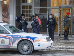 London police were called to a highrise at 186 King St. in downtown London after a man was stabbed. A teenager is charged. Photo taken on Sunday Feb. 14, 2021. (Derek Ruttan/The London Free Press)